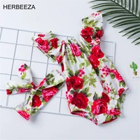 baby girl rompers cute toddler rose floral jumpsuit summer childrens clothing 0 24month flying sleeves thin infant bodysuits