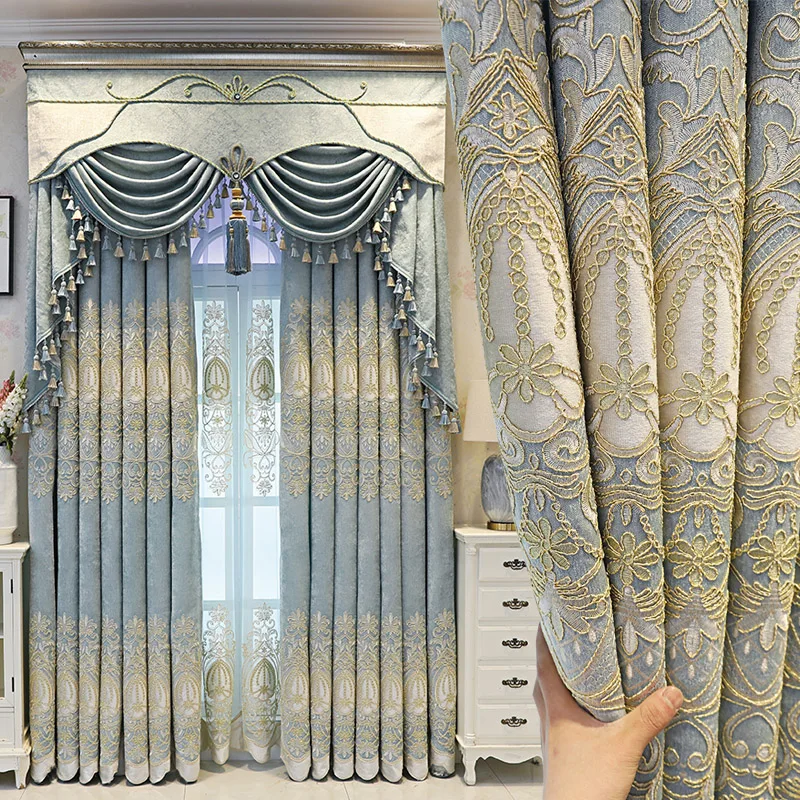 

High-end European Style Curtain Luxury Embroidered New High Shading Customization Window Curtains for Living Room Bedroom Bay