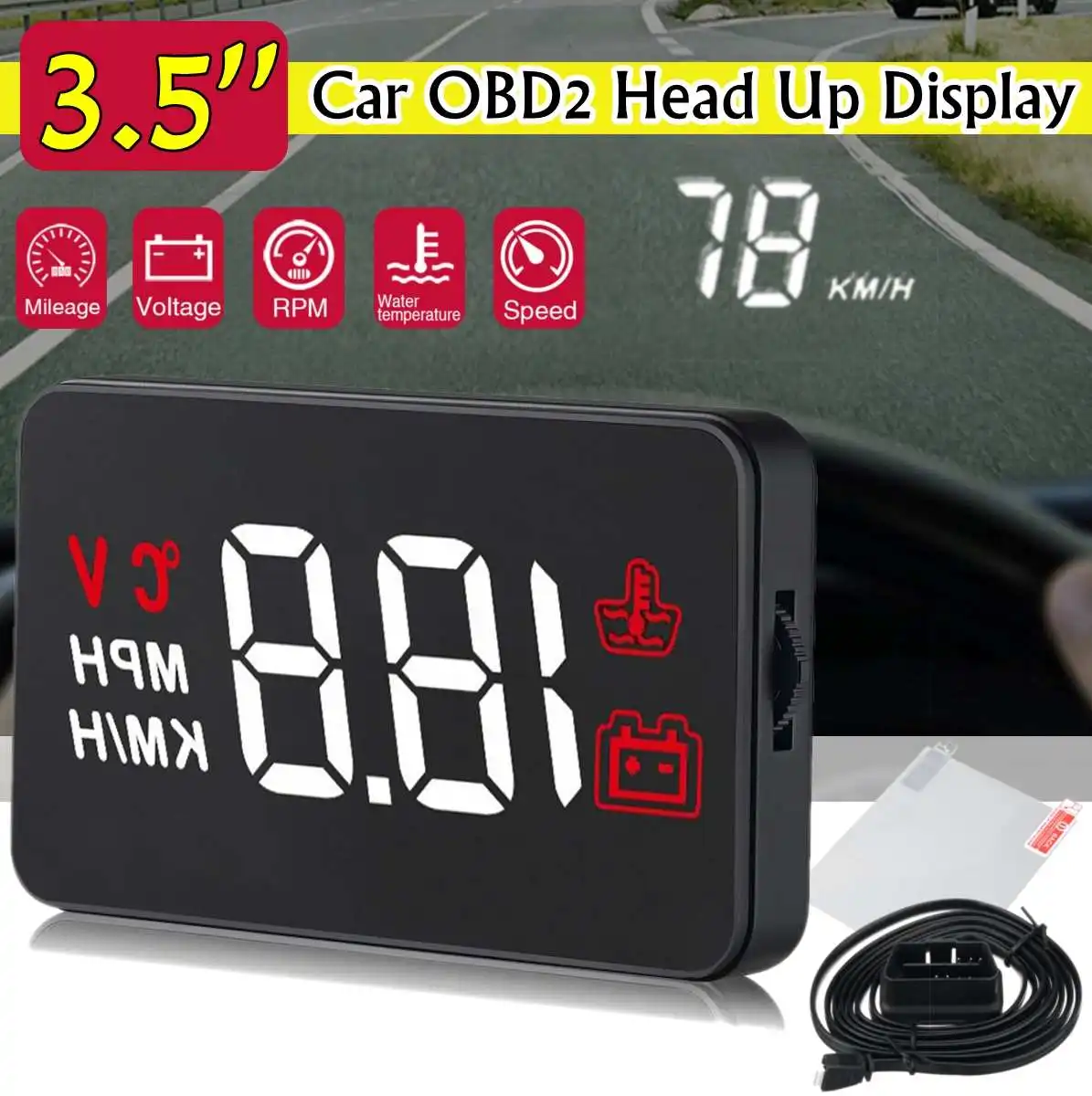 

IMARS Car 3.5'' OBD2 HUD Head Up Display Speed Projector Windshield Digital Speedometer For Car Glass Electronic Accessories