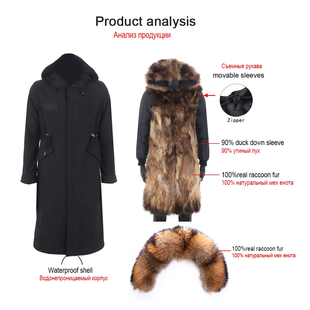 Real Fox Fur Coat Winter Jacket Thick Warm Real Fur Liner Parkas Women X-Long Parka Natural Raccoon Fur Collar Hood 108-110CM