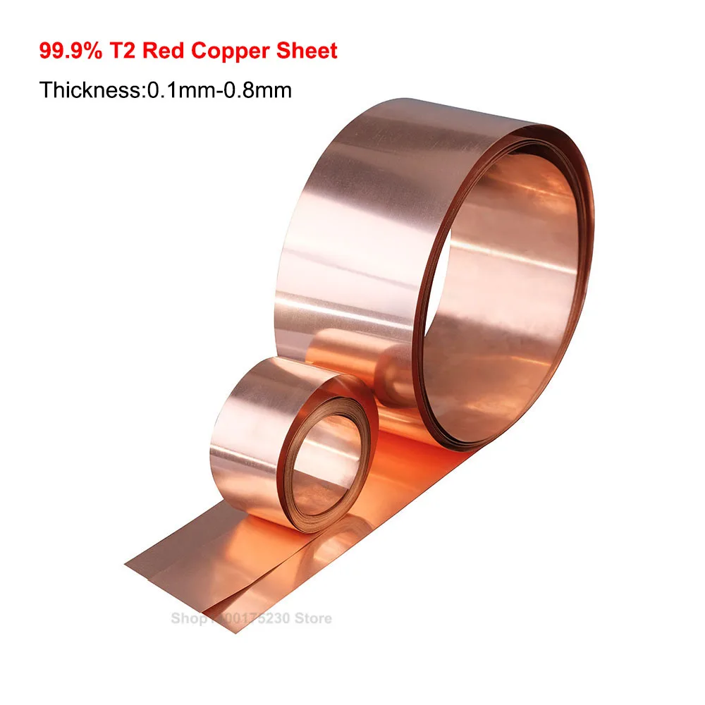 

99.9% T2 Red Copper Sheet Roll Pure Copper Strip Ultra-thin Cu Metal Foil Plate Thickness 0.1/0.15/0.2/0.3/0.4/0.5/0.6/0.8mm