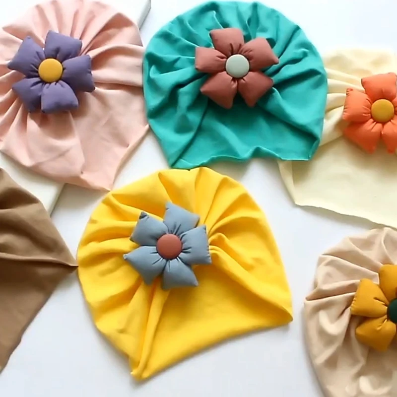 

Toddler Hat Cute Flower Knot Beanie Headwrap Newborn Soft Solid Color Bonnet Infants Headwear for 3-18 Months Baby