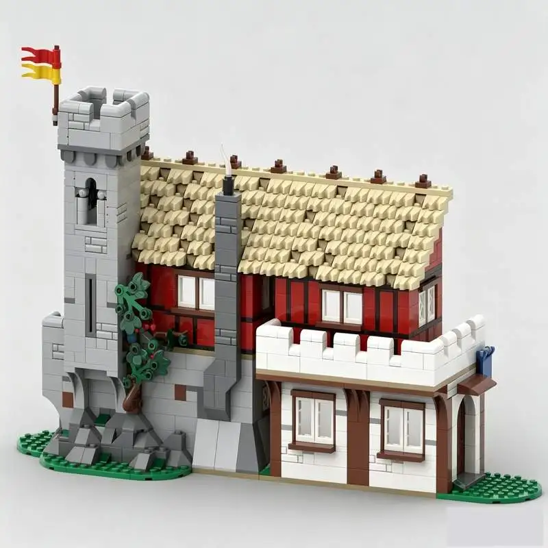 Фото Набор для сборки средневекового замка-гостиницы MOC 1109: Архитектурная модель, развивающая игрушка, креативный коллекционный подарок, конструктор из блоков №2