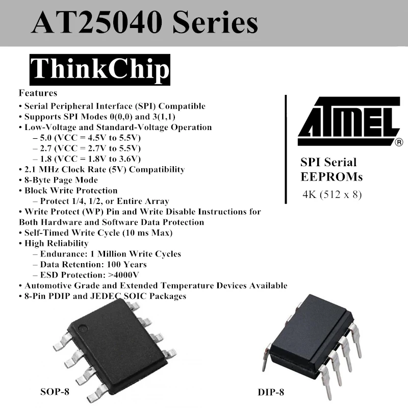 

(10pcs) AT25040 Series AT25040N-10SI-1.8/2.7 SOP-8 AT25040N-10SC-1.8/2.7 AT25040-10PC-1.8/2.7 AT25040-10PI-1.8/2.7 DIP-8 25040