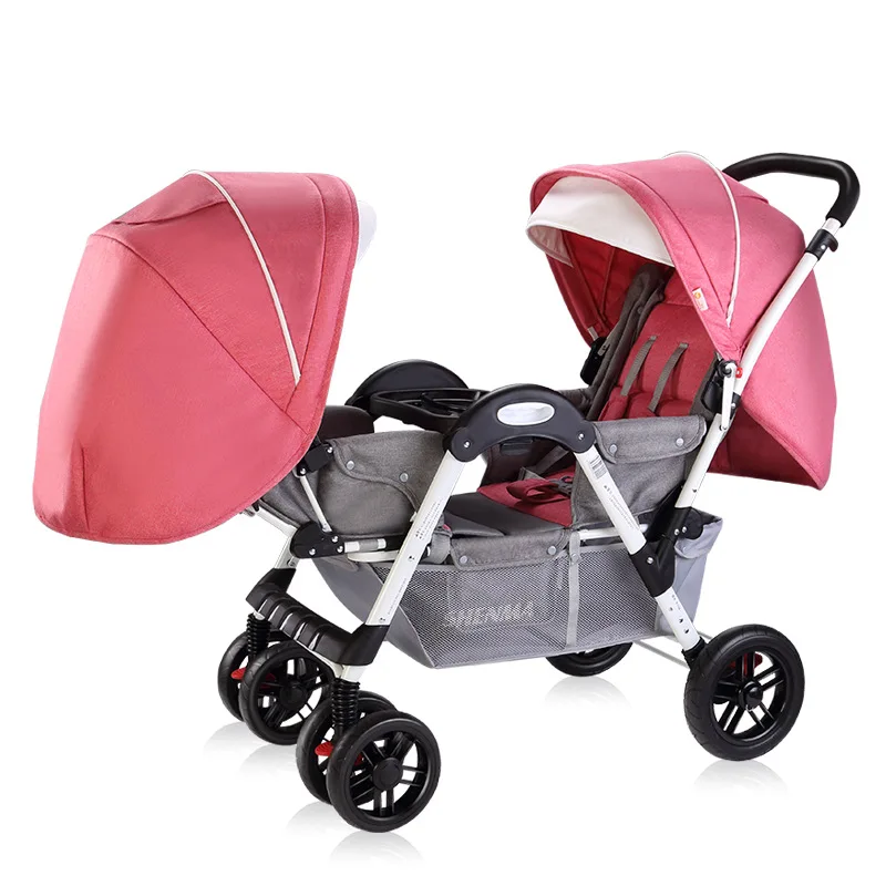 

Twin Baby Stroller Can Sit and Lie Double Seat Carts Foldable High Landscape Baby Carriage Portable Newborn Pram 0-4 Years old
