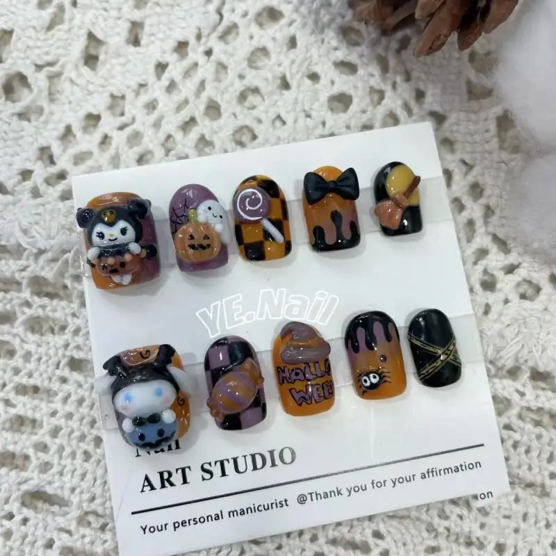 

3D Diy Sanrioed Kuromi Cinnamoroll Cartoon Kawaii Japanese Style Detachable Nail Patch Candy Pumpkin Wearable toys