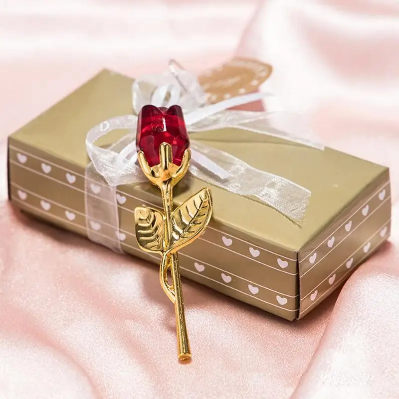 

Mini Crystal Rose Valentine's Day Rose Flower Gift Artificial Flower Crystal Rose With Metal Rod Flower Branch Wedding Supplies