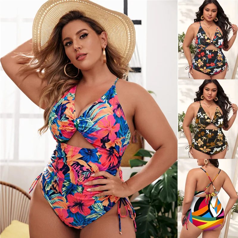 2023 New One-piece Large Size Woman Plus-size Bikini Print Gathered Swim Suit Female Swimsuit Women