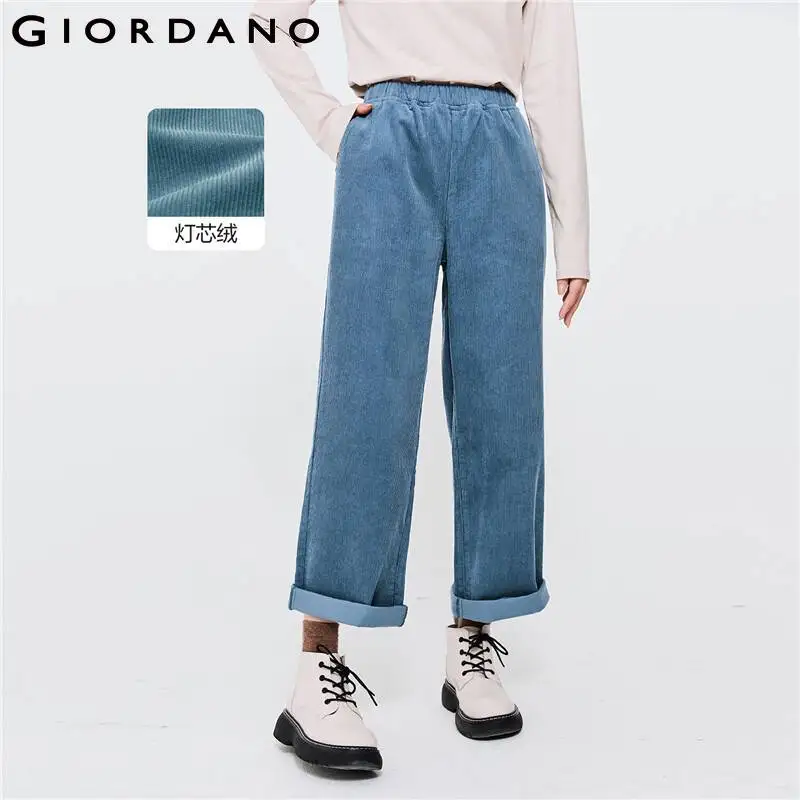 

Женские вельветовые брюки с эластичным поясом и широкими штанинами