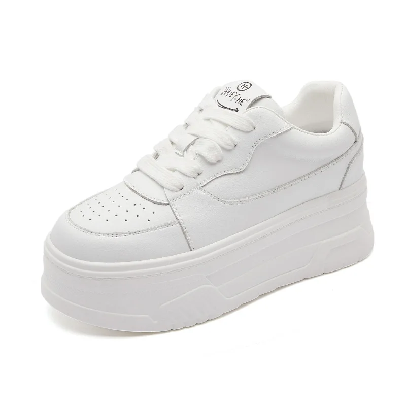 

White Sneaker Woman High Heel Platform Sport Shoes for Women Genuine Leather Chunky Tennis Female 2023 Trend Flat Casual Shoes