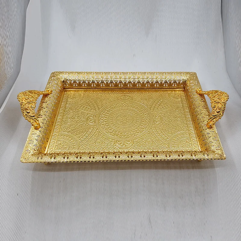 

44X27cm Rectangle Silver/ Golden Metal Serving Tray For Cake Pastry Desserts Cups Dish Tray For Home Decoration FT046