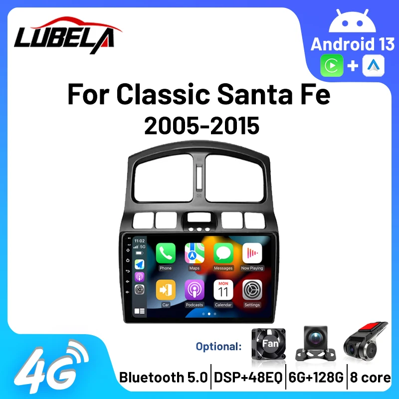 Автомагнитола на Android 13 2 Din с GPS DVD мультимедийным плеером для Hyundai Classic Santa Fe 2005-2015