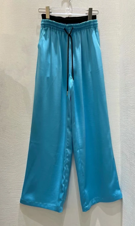 

128087 Fashion Classic Trendy Luxury Designer Cloth Women Casual Fashion Letter Ribbon High Waist Straight Loose Wide Leg Pants