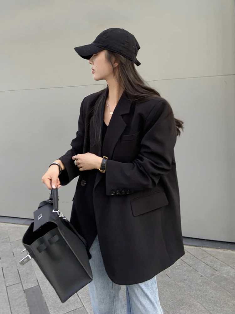 

Black Casual Suit Coat Women Autumn 2022 Korean Style Loose Chic Jacket Ladies Long Sleeve Outerwear Elegant Blazer Mujer
