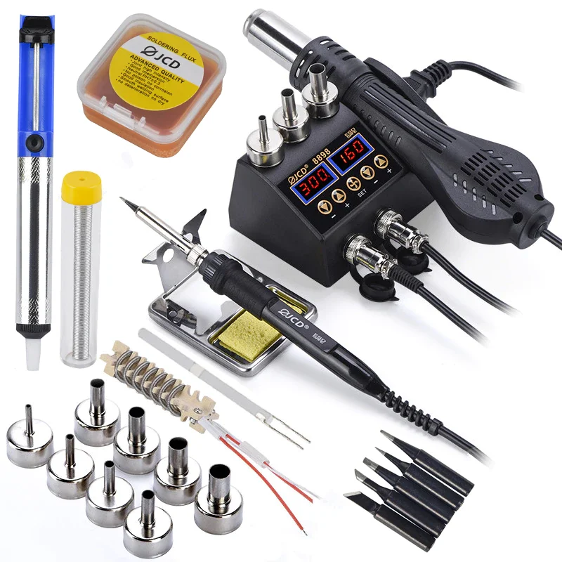 

750W 2 in 1 Soldering Station LCD Digital display Rework Welding Station Kit Soldering Iron Hot Air Repair Solder tools 8898