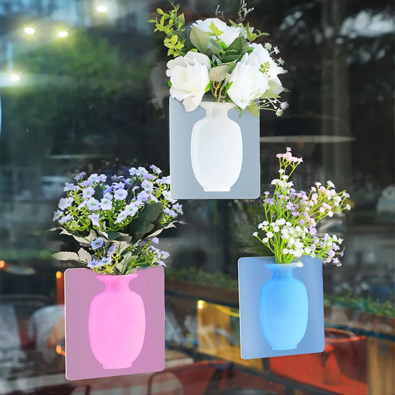 Silicone Additive Sticky Vases Easy Removable Wall Fridge Magic Flower flower pots decorative DIY Home Decoration Accessories