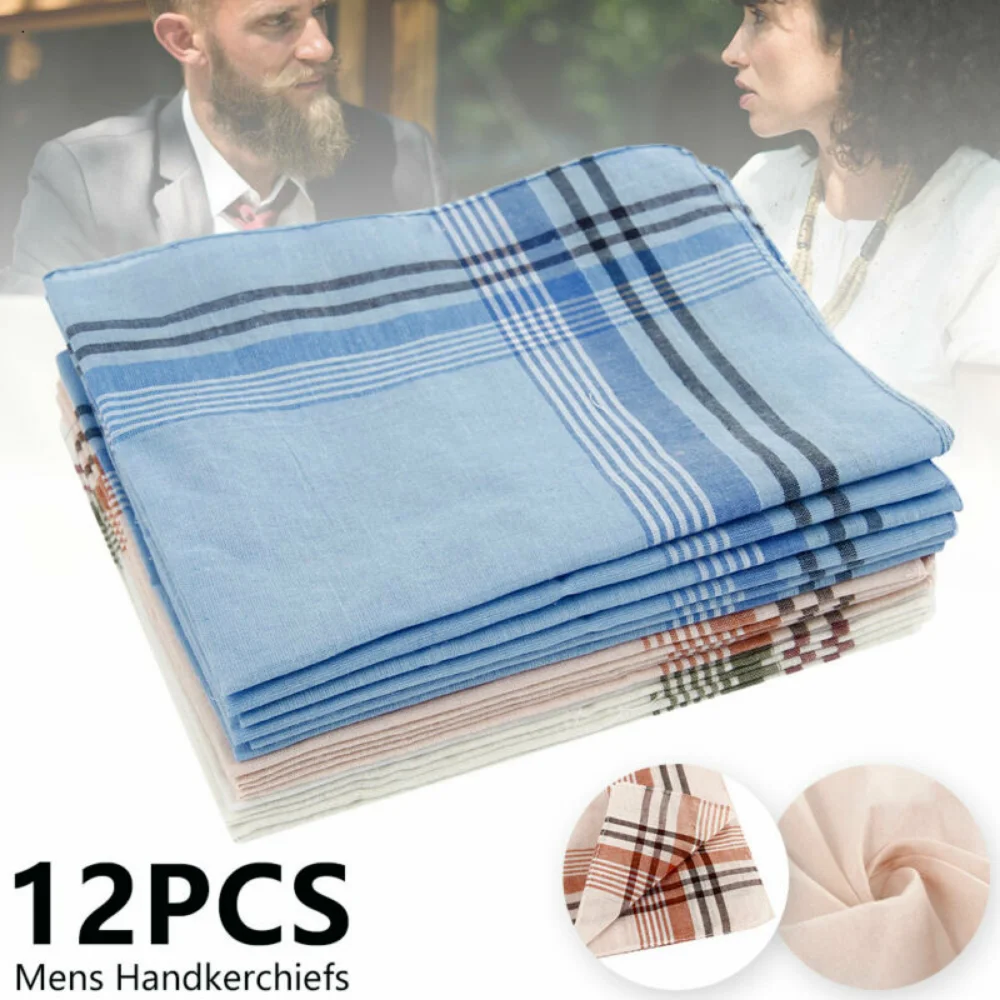 

12Pcs Handkerchief Towels Multicolor Plaid Stripe Men Women Pocket for Wedding Party Business Chest Towel Handkerchiefs Scarves
