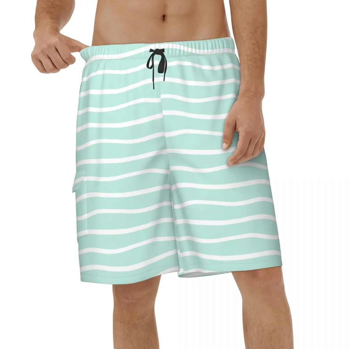 

New Shorts Green Wavy Stripes Summer Mens Beach Board Shorts Men Beach Shorts