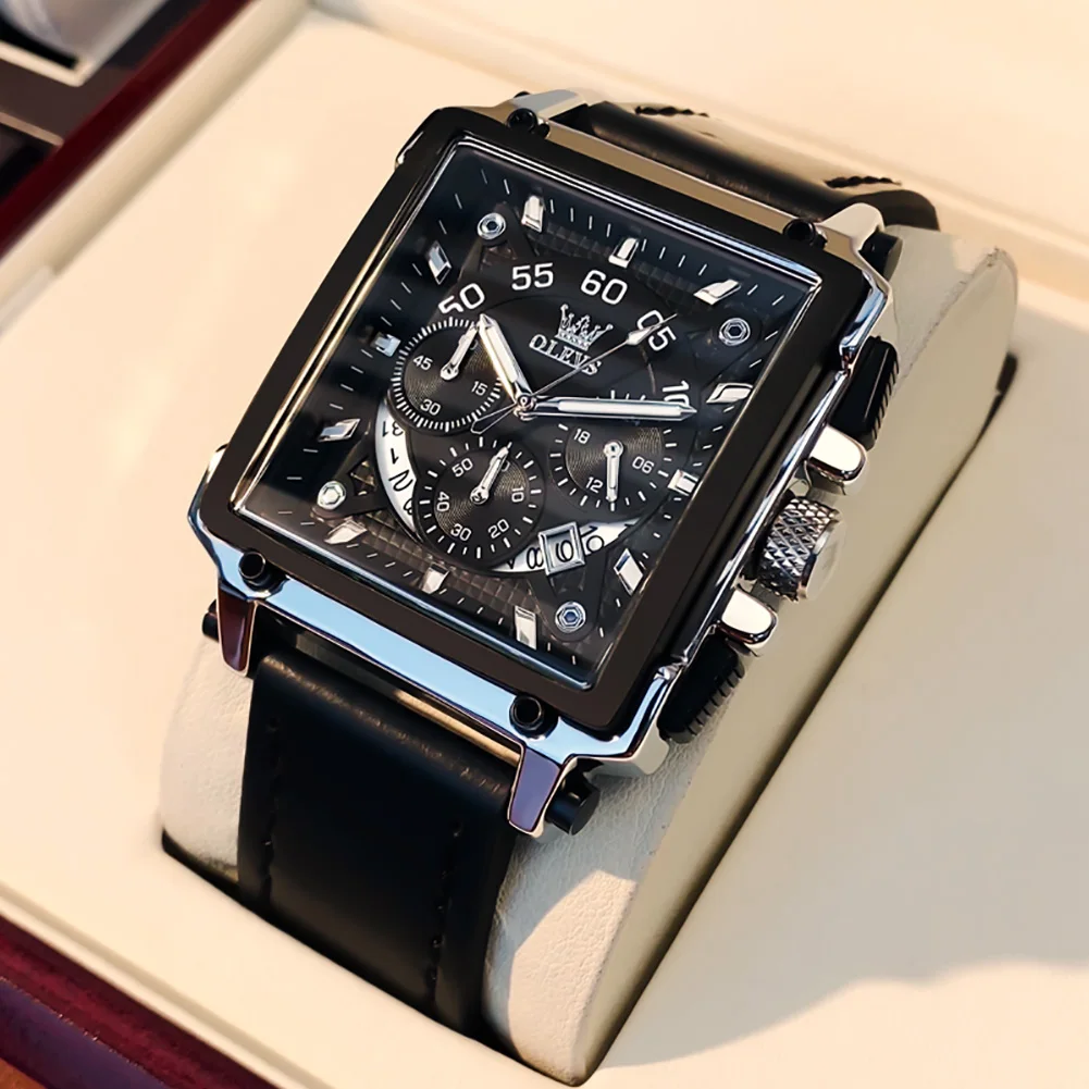 

TAXAU Brand OLEVS Men's Luxury Clock Classic Square Quartz Wristwatch Stainless Steel Strap Chronograph Waterproof Watch For Men