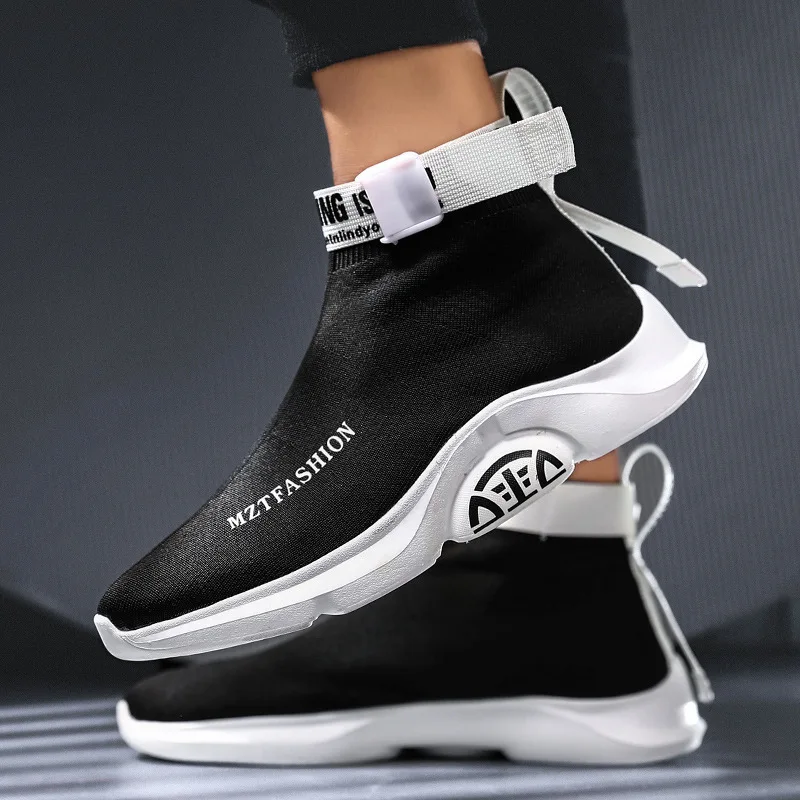 Spring Design Mesh Yellow Sock Shoes for Male Lightweight Breathable Men's Running Shoes Slip-on Letter Platform Sneakers Men