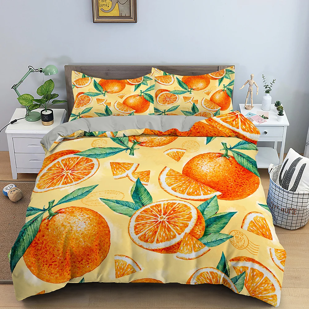 

Fruit Bedding Set Colorful Attractive Fruits Print Quilt Cover With Pillowcase 3D Duvet Cover Nordic Style King Size Bedclothes