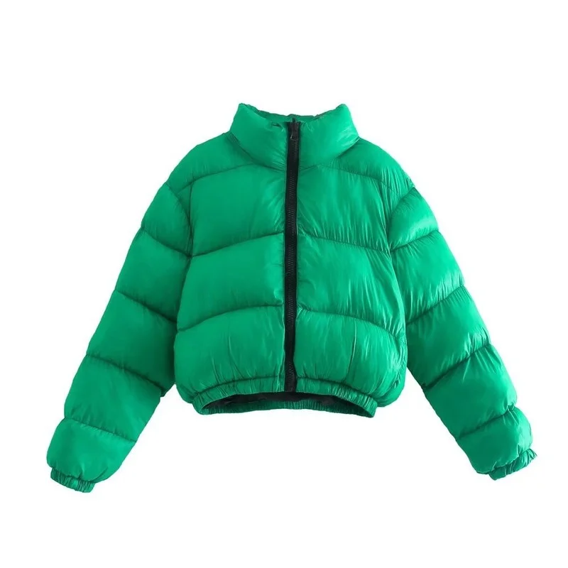 Women's Stand Collar Short Jacket Fall/Winter Fashion Loose High Street Green Cotton Jacket Warm All-match Short Cotton Jacket