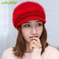 winter warm beret hat for women wool knitted hat for mom rabbit fur beret solid fashion lady cap fall hat female bonnet caps