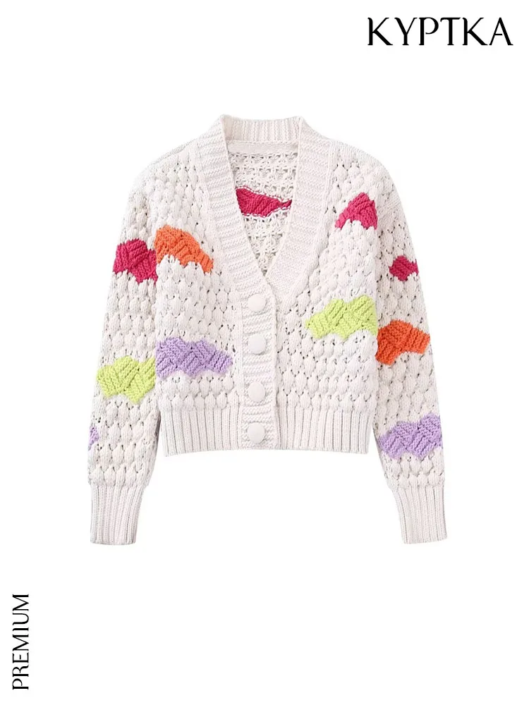 

KYPTKA Women Fashion Front Button Colorblock Knit Cardigan Sweater Vintage V Neck Long Sleeve Female Outerwear Chic Tops