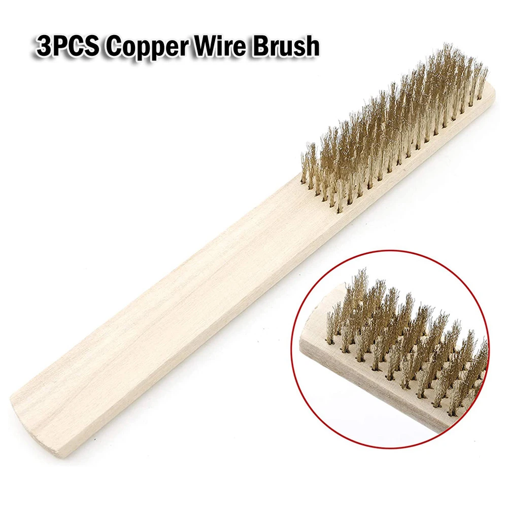 

3Pcs Wire Copper Brush 8.07In Wood Handle Wire Brush Rust Removal Cleaning Brush Cleaning Tools Home Kits