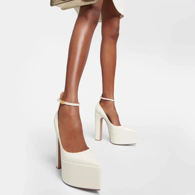 2022 waterproof platform super high thick heel design pointed shallow mouth thin belt Mary Jane women's single shoes