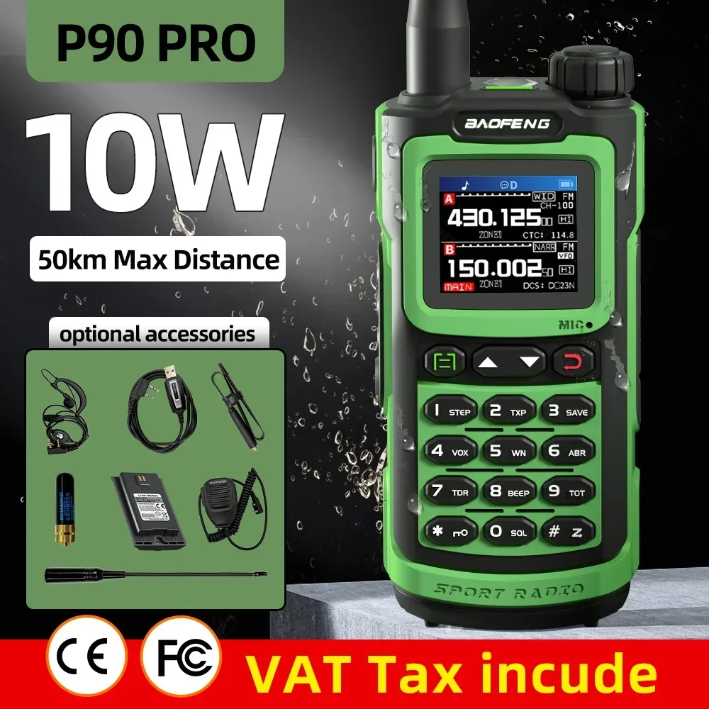 

2023 Baofeng P90 Pro Walkie Talkie Long Range Portable 1000 Channel Ham FM Radios UHF VHF USB-C Charge 2-Way Radio Waterproof