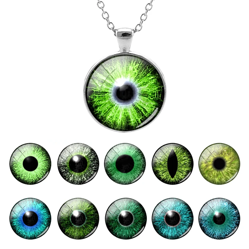 

JOINBEAUTY 25MM Glass Dome Clear Green Eye Printing Chain Round Cabochon Flat Bottom Pendant Necklace Jewelry New Arrival FXQ329