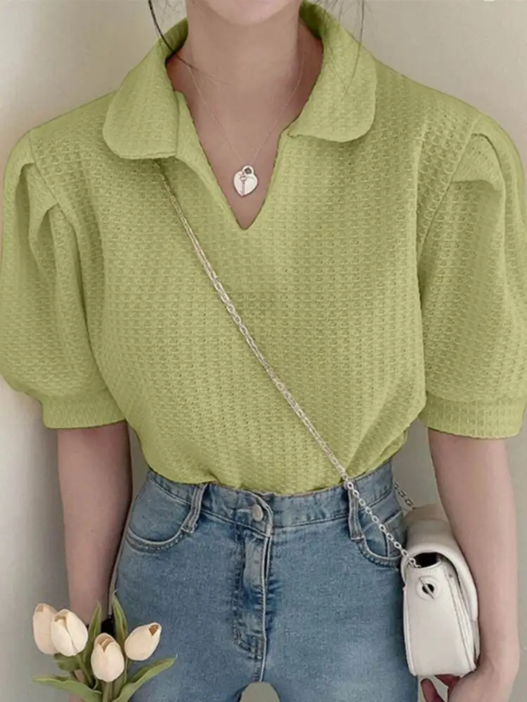 

Стильная женская блузка VONDA с коротким рукавом, модная однотонная уличная рубашка, Женская Повседневная офисная блузка в клетку, большого р...