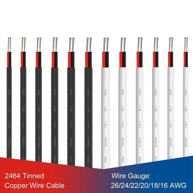 

3-100m LED Lights Wire 12V Outdoor Conductor Wire 24AWG Flexible PVC Jacketed Round Electrical Cable For Speakers Audio Project