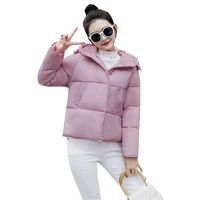 office lady casual commute zipper hooded parkas solid colors big pocket overcoats korean fashion winter thicken short down coat