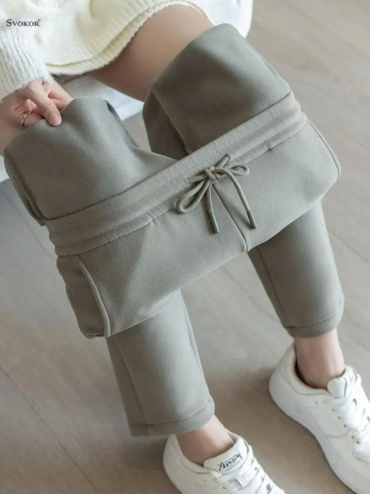 

Теплые бархатные спортивные штаны для женщин, утепленные брюки с высокой талией, ветрозащитные брюки, зимняя Корейская одежда, верхняя одежда