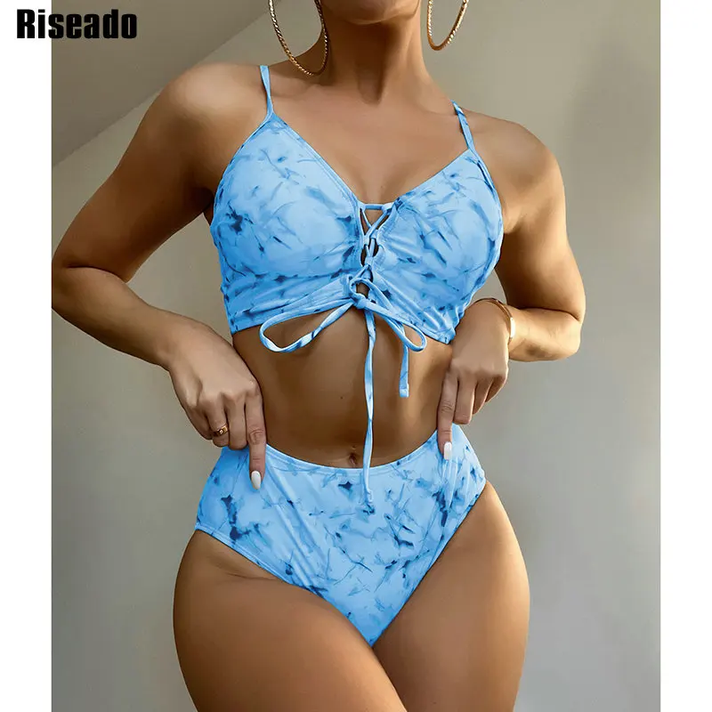 

Riseado, сексуальное бикини на шнуровке, высокая талия, купальник, новинка 2022, пуш-ап, купальник для женщин, галстук, краситель, бикини, набор, v-об...