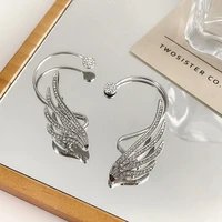 single new korean angel wing rhinestone earrings shiny drill arc ear hanging clip earrings for women unusual ear cuff