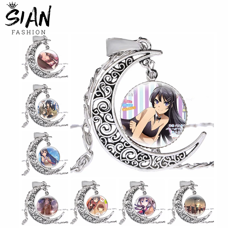 

Anime Rascal Does Not Dream of Bunny Girl Necklace Sakurajima Mai Cartoon Moon Crescent Pendant Necklace Chains Otaku Jewelry