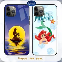 mermaid princess phone case tempered glass for iphone 13 12 11 pro max mini x xr xs max 8 7 6s plus se 2020 shell fundas
