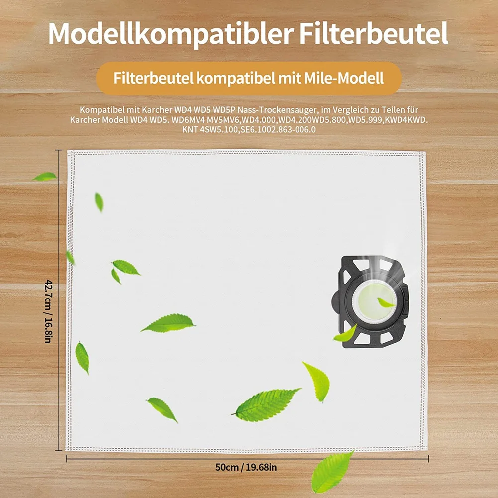 15 шт. мешки для пылесоса Karcher WD4 WD5 WD6 нетканые фильтрующие KFI 487 вакуумные