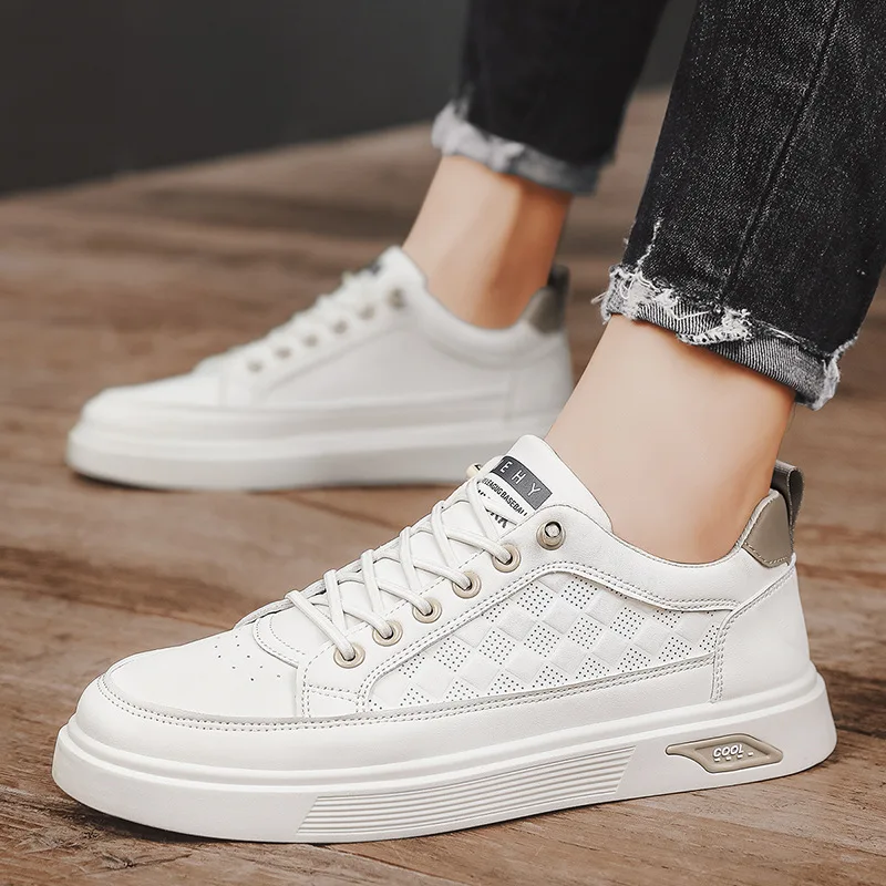 

Men Shoes Fashion Designer Leather Casual Shoes Checkered Flat Skateboard Shoes Youth Street Cool Slip-on Sneakers