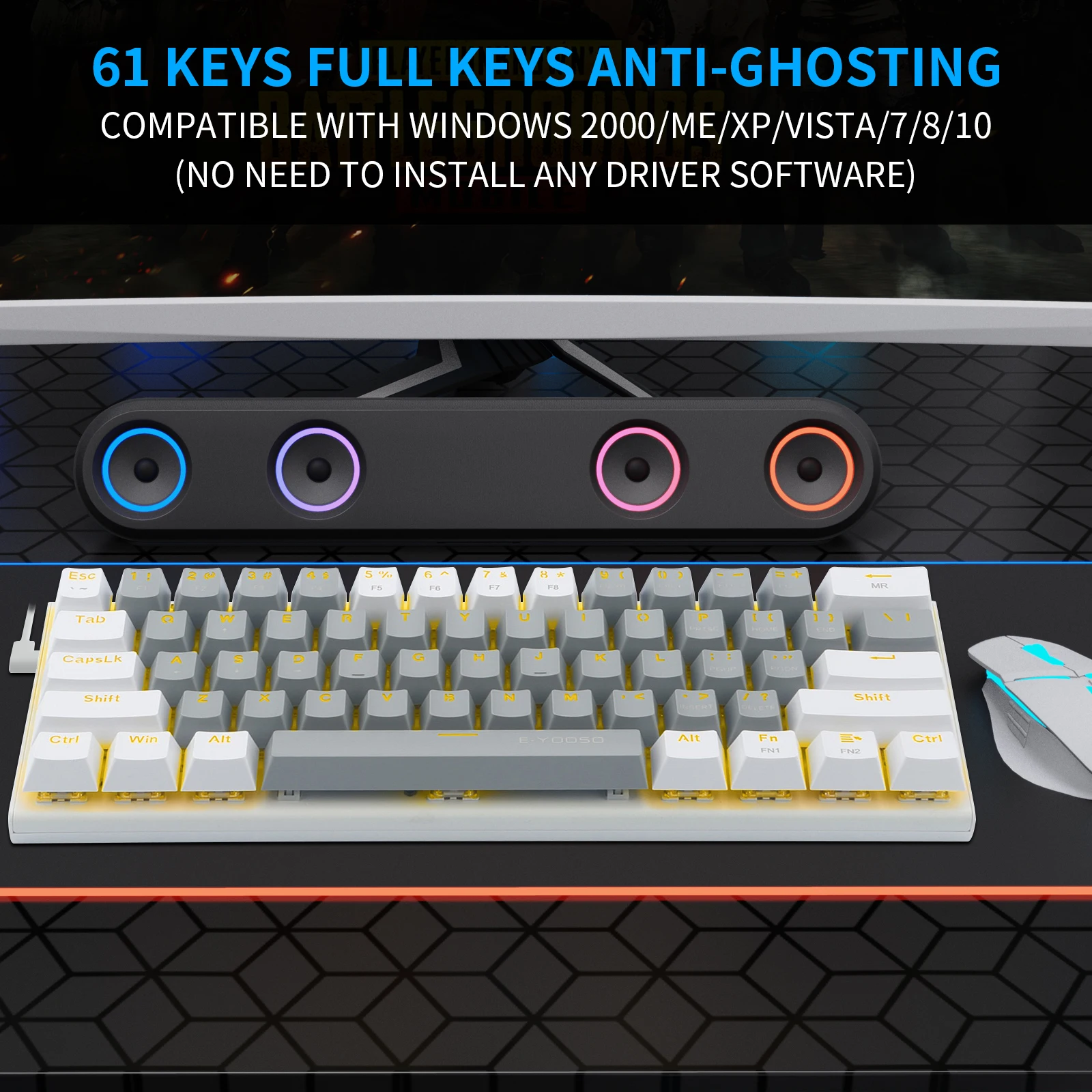 huo ji e yooso z 11 wired 60 mechanical keyboard tenkeyless design anti ghosting linear blue switch led backlit removable cable free global shipping