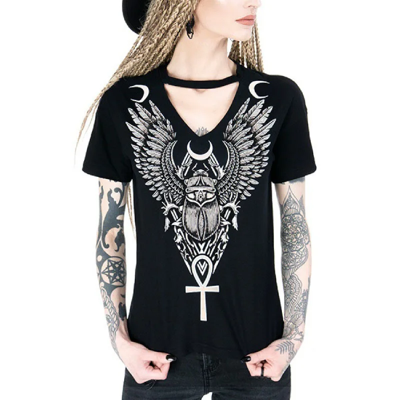

Feather Top Fashion Punk Style Goth Tee Women Summer 2022 Fashion Graphic Tees Women Streetwear Top Camisetas Kawaii Clothes