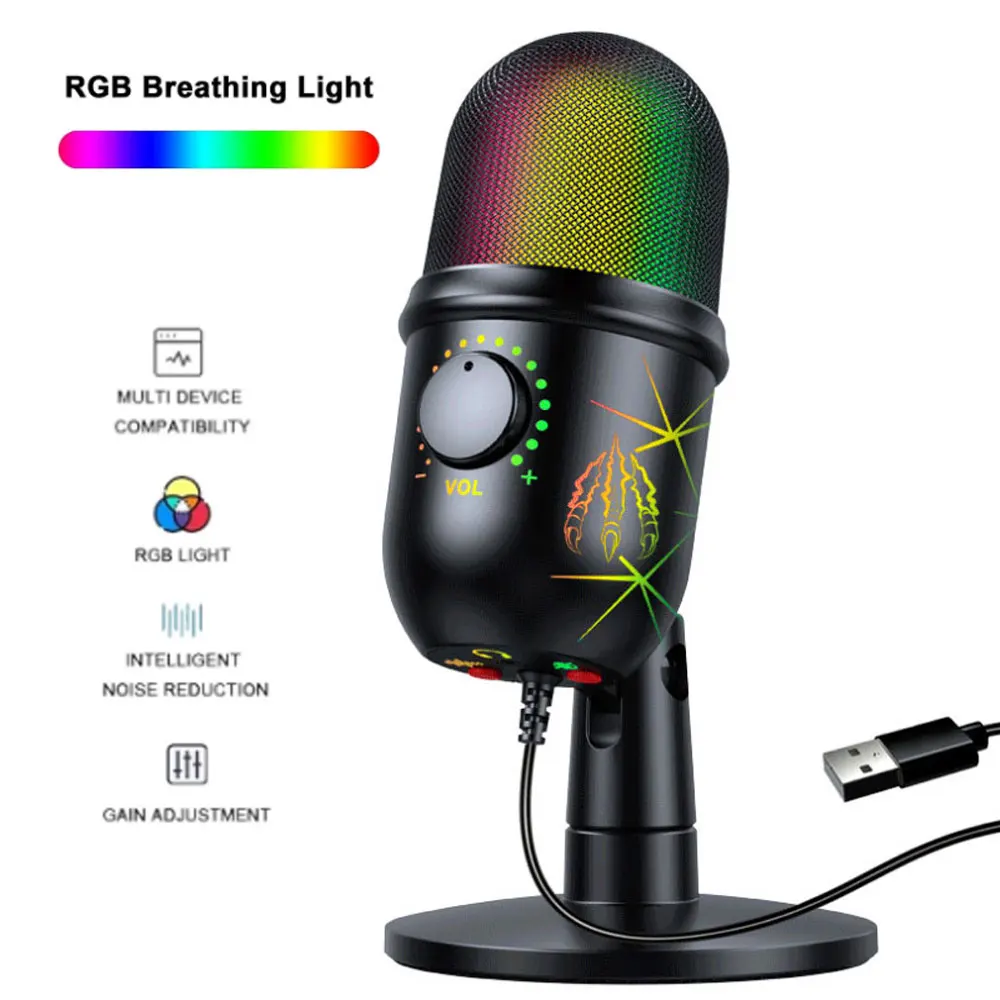 

FIFINE Desktop Microphone Condenser Mic with RGB Gaming Ambient Light For YouTube Video Recording Studio, Streaming Podcast Live
