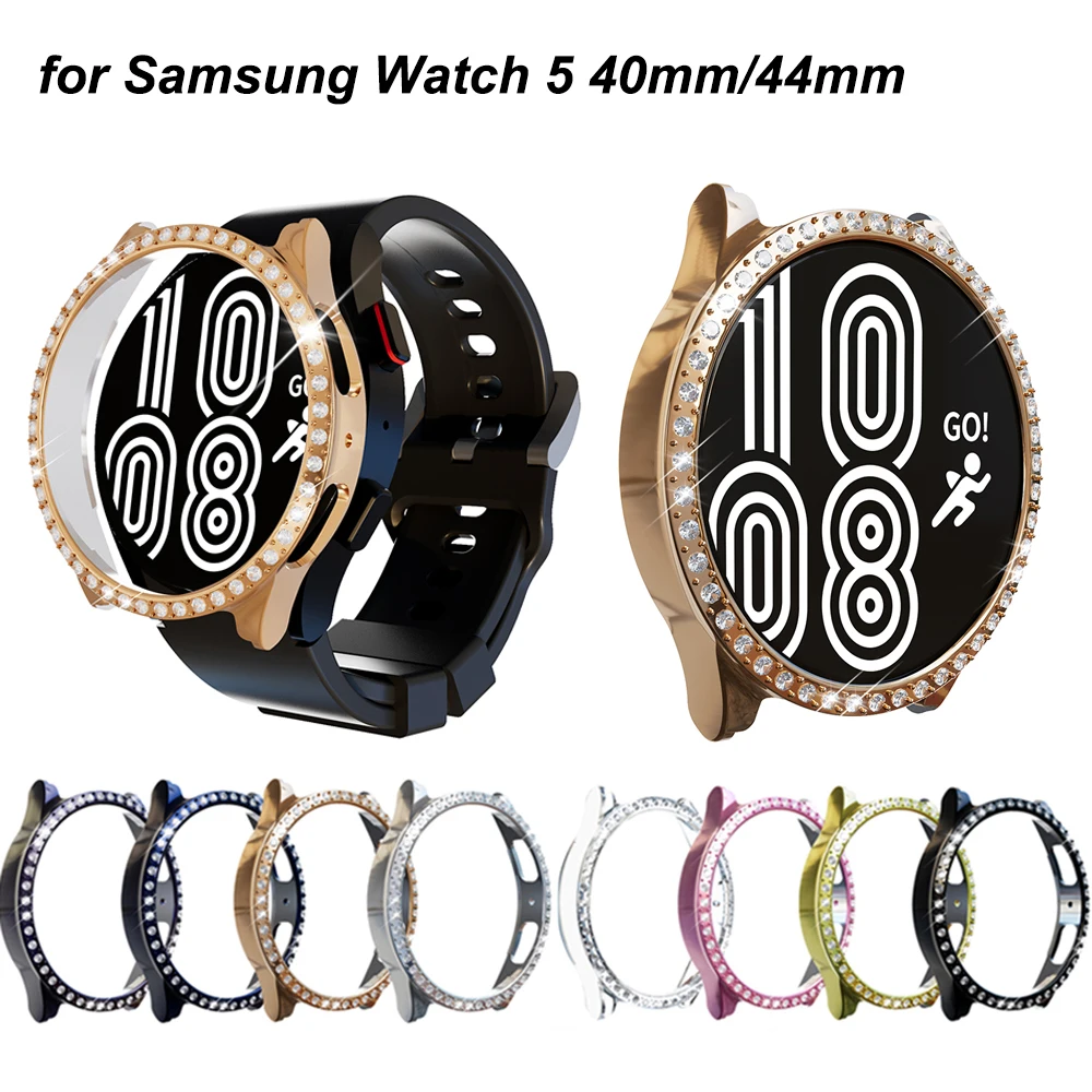 

Блестящий чехол, совместимый с Samsung Galaxy Watch 5 40 мм и 44 мм, протектор со стразами, жесткий защитный чехол из поликарбоната со стразами