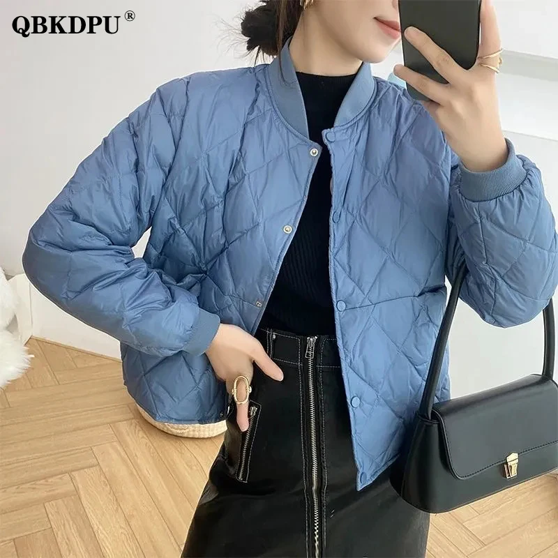 

Korean Cropped Winter Baseball Jacket Women Casual Lightweight Cotton-Padded Jacket Solid Basic Single Breasted Short Coat Femme