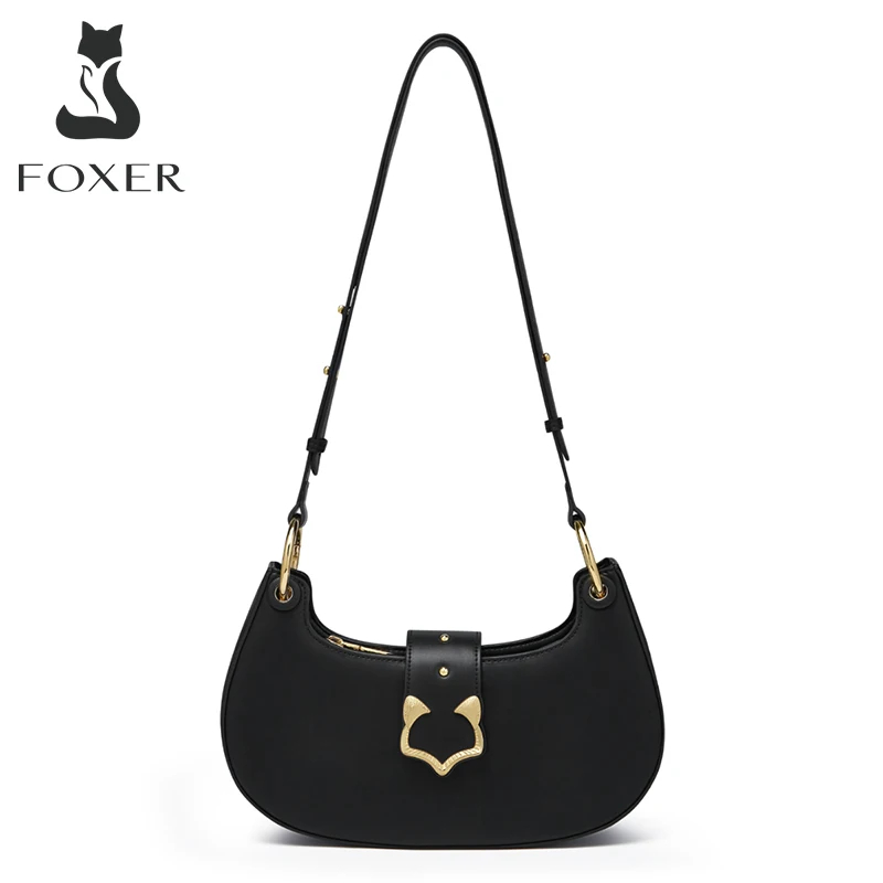 FOXER Women Stylish Simplicity Half Moon Underarm Bag Lady High Quality Split Leather Female Mini Shoulder Bag Gift For Girls
