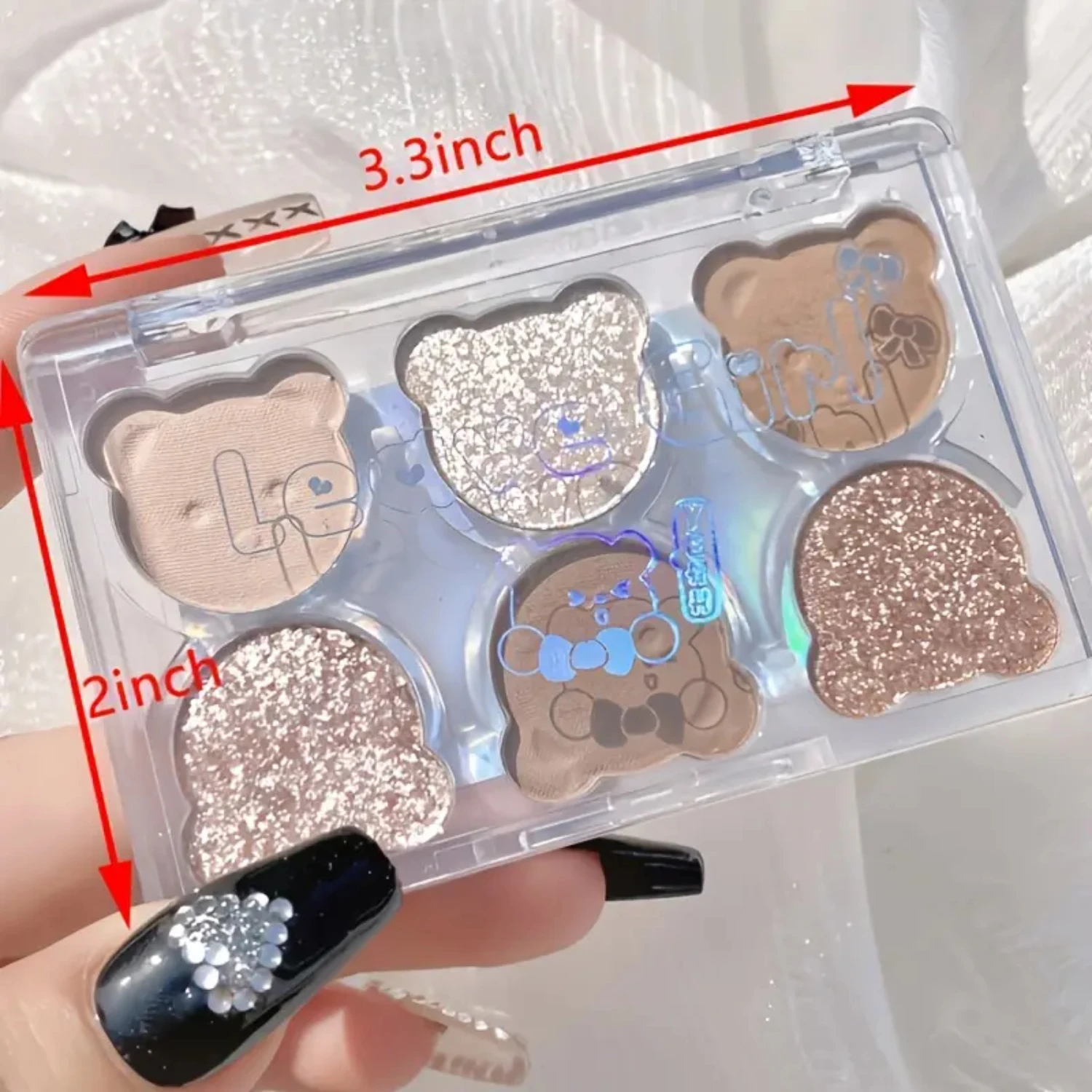 Bright 6-Color Long Lasting Shiny Glitter Eyeshadow Contouring Powder Tray - Bear Plate Eye Shadow Palette for Girls 6 in 1