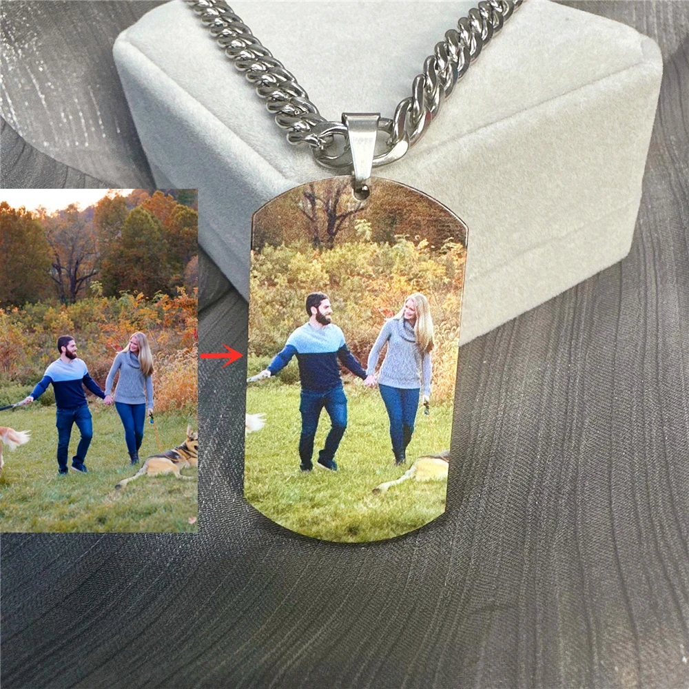 

316L Stainless Steel Custom Photo Necklace Engraved Text Picture Pendant Personalized Pet Tag Necklace Memorial Family Jewelry